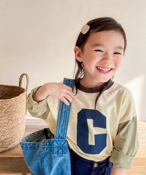 aimoha（アイモハ）の「aimoha-KIDS- 裾配色切り替えログプリントリンガーロングTEE（Tシャツ/カットソー・キッズ・ベージュ/ライトグレー・80/90/100/110/120/130）」の7枚目の写真