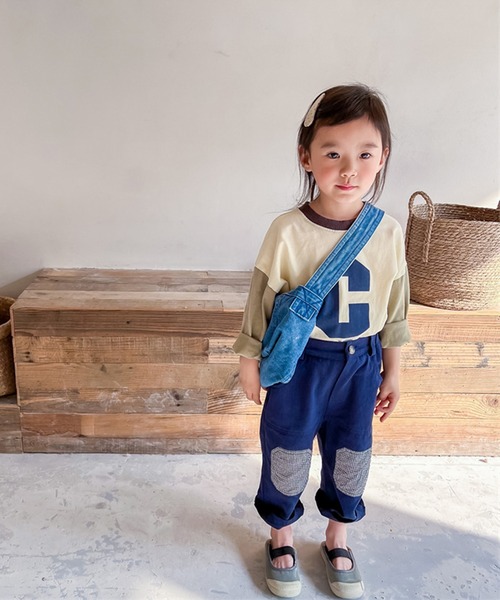 aimoha（アイモハ）の「aimoha-KIDS- 裾配色切り替えログプリントリンガーロングTEE（Tシャツ/カットソー・キッズ・ベージュ/ライトグレー・80/90/100/110/120/130）」の13枚目の写真