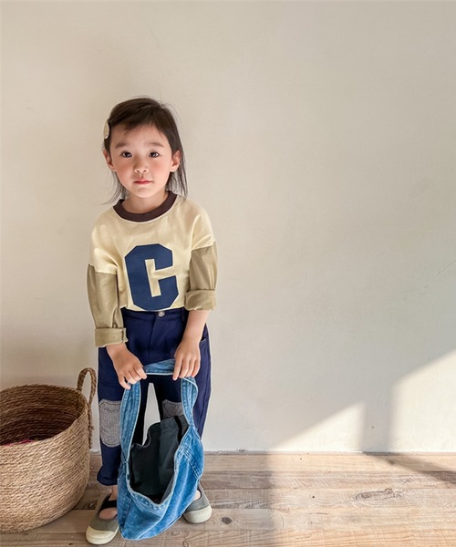 aimoha（アイモハ）の「aimoha-KIDS- 裾配色切り替えログプリントリンガーロングTEE（Tシャツ/カットソー・キッズ・ベージュ/ライトグレー・80/90/100/110/120/130）」の4枚目の写真