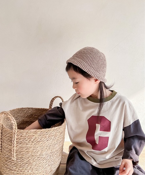 aimoha（アイモハ）の「aimoha-KIDS- 裾配色切り替えログプリントリンガーロングTEE（Tシャツ/カットソー・キッズ・ベージュ/ライトグレー・80/90/100/110/120/130）」の10枚目の写真