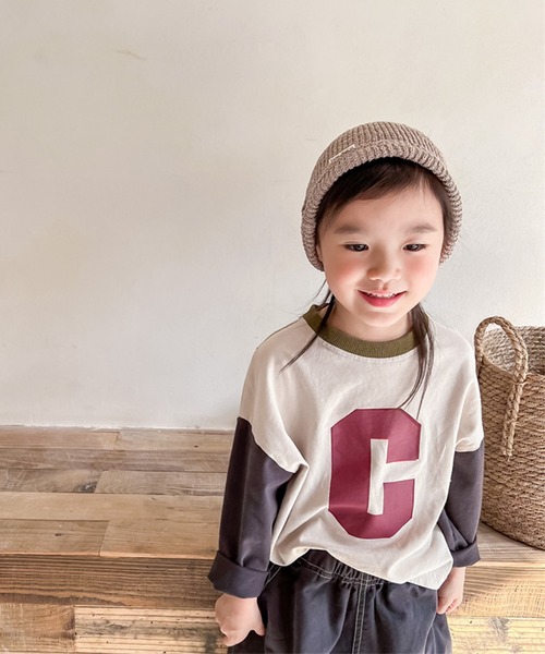 aimoha（アイモハ）の「aimoha-KIDS- 裾配色切り替えログプリントリンガーロングTEE（Tシャツ/カットソー・キッズ・ベージュ/ライトグレー・80/90/100/110/120/130）」の14枚目の写真