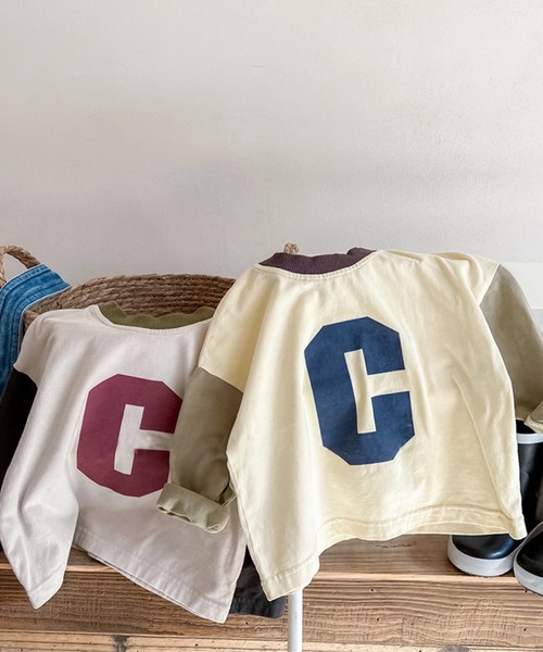 aimoha（アイモハ）の「aimoha-KIDS- 裾配色切り替えログプリントリンガーロングTEE（Tシャツ/カットソー・キッズ・ベージュ/ライトグレー・80/90/100/110/120/130）」の15枚目の写真