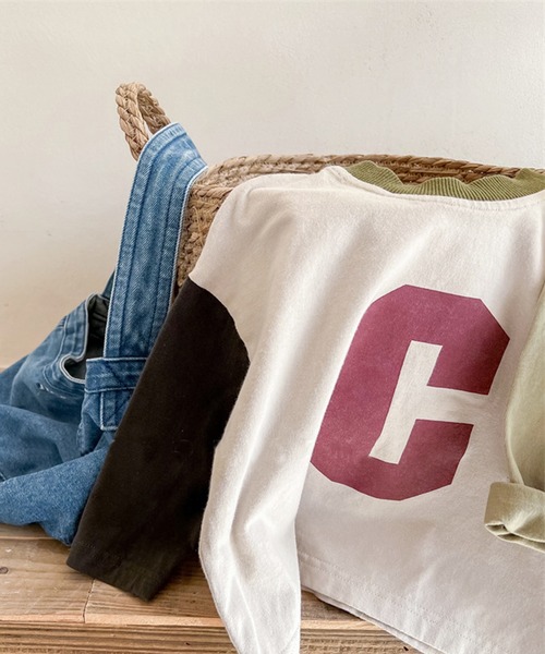 aimoha（アイモハ）の「aimoha-KIDS- 裾配色切り替えログプリントリンガーロングTEE（Tシャツ/カットソー・キッズ・ベージュ/ライトグレー・80/90/100/110/120/130）」の16枚目の写真