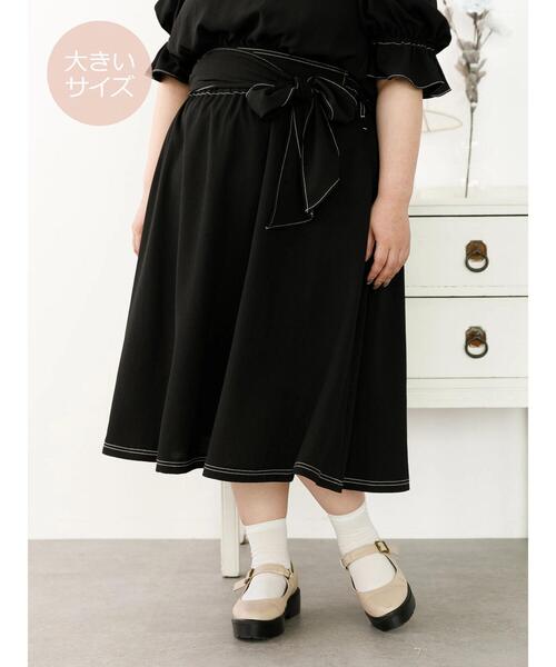 SLURR(スラ―)の「【大きいサイズ】リボン付ステッチフレアスカート(スカート・レディース・ブラック/イエロー/ライトベージュ・L)」の16枚目の写真