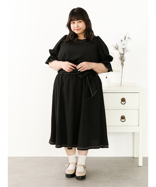 SLURR(スラ―)の「【大きいサイズ】リボン付ステッチフレアスカート(スカート・レディース・ブラック/イエロー/ライトベージュ・L)」の12枚目の写真