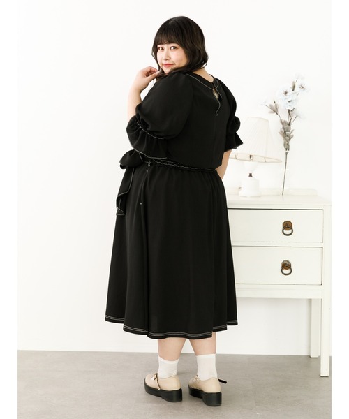 SLURR(スラ―)の「【大きいサイズ】リボン付ステッチフレアスカート(スカート・レディース・ブラック/イエロー/ライトベージュ・L)」の13枚目の写真