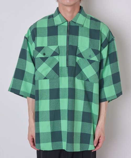 WEGO（ウィゴー）の「WEGO/ハーフジップバッファローチェックビックシャツ（シャツ/ブラウス・メンズ・ホワイト系その他2/グリーン系その他2・MEDIUM/LARGE）」の8枚目の写真