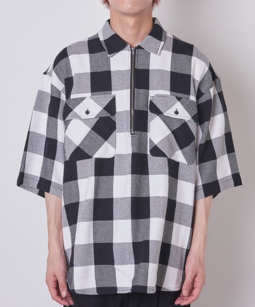 WEGO（ウィゴー）の「WEGO/ハーフジップバッファローチェックビックシャツ（シャツ/ブラウス・メンズ・ホワイト系その他2/グリーン系その他2・MEDIUM/LARGE）」の9枚目の写真