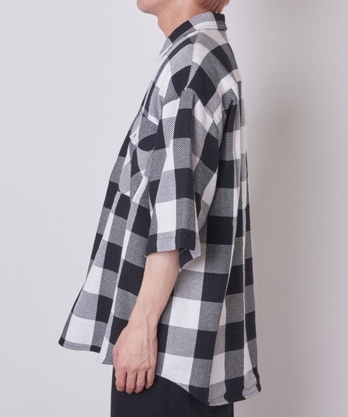 WEGO（ウィゴー）の「WEGO/ハーフジップバッファローチェックビックシャツ（シャツ/ブラウス・メンズ・ホワイト系その他2/グリーン系その他2・MEDIUM/LARGE）」の10枚目の写真