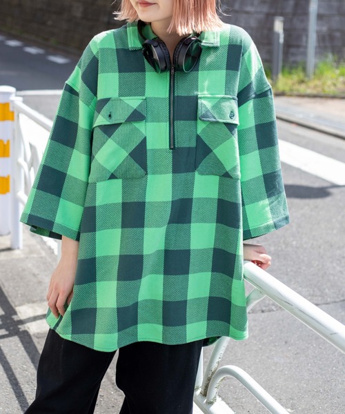 WEGO（ウィゴー）の「WEGO/ハーフジップバッファローチェックビックシャツ（シャツ/ブラウス・メンズ・ホワイト系その他2/グリーン系その他2・MEDIUM/LARGE）」の16枚目の写真