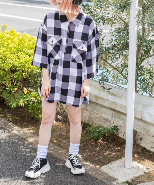 WEGO（ウィゴー）の「WEGO/ハーフジップバッファローチェックビックシャツ（シャツ/ブラウス・メンズ・ホワイト系その他2/グリーン系その他2・MEDIUM/LARGE）」の22枚目の写真