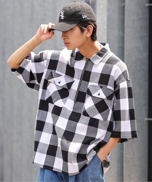 WEGO（ウィゴー）の「WEGO/ハーフジップバッファローチェックビックシャツ（シャツ/ブラウス・メンズ・ホワイト系その他2/グリーン系その他2・MEDIUM/LARGE）」の15枚目の写真