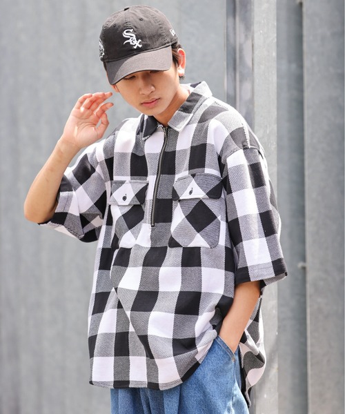 WEGO（ウィゴー）の「WEGO/ハーフジップバッファローチェックビックシャツ（シャツ/ブラウス・メンズ・ホワイト系その他2/グリーン系その他2・MEDIUM/LARGE）」の17枚目の写真