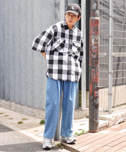 WEGO（ウィゴー）の「WEGO/ハーフジップバッファローチェックビックシャツ（シャツ/ブラウス・メンズ・ホワイト系その他2/グリーン系その他2・MEDIUM/LARGE）」の19枚目の写真