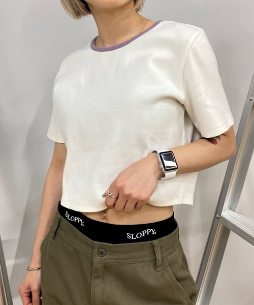 WHO'S WHO gallery（フーズフーギャラリー）の「リブバイカラートップス（Tシャツ/カットソー・レディース・ブラウン/オフホワイト/サックスブルー/ブラック・FREE）」の5枚目の写真