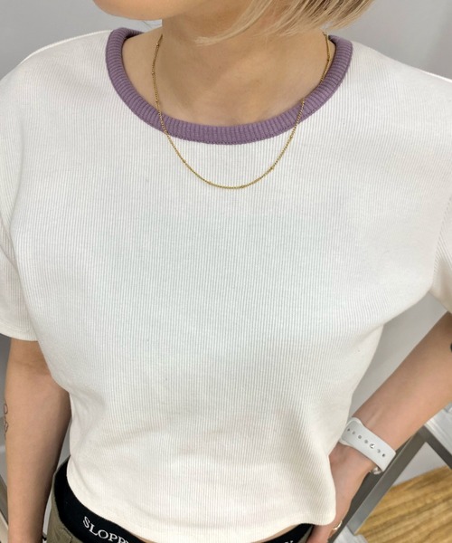 WHO'S WHO gallery（フーズフーギャラリー）の「リブバイカラートップス（Tシャツ/カットソー・レディース・ブラウン/オフホワイト/サックスブルー/ブラック・FREE）」の6枚目の写真