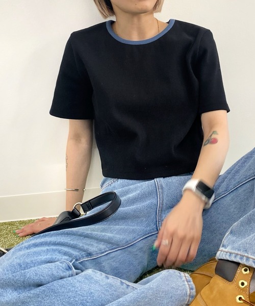 WHO'S WHO gallery（フーズフーギャラリー）の「リブバイカラートップス（Tシャツ/カットソー・レディース・ブラウン/オフホワイト/サックスブルー/ブラック・FREE）」の8枚目の写真