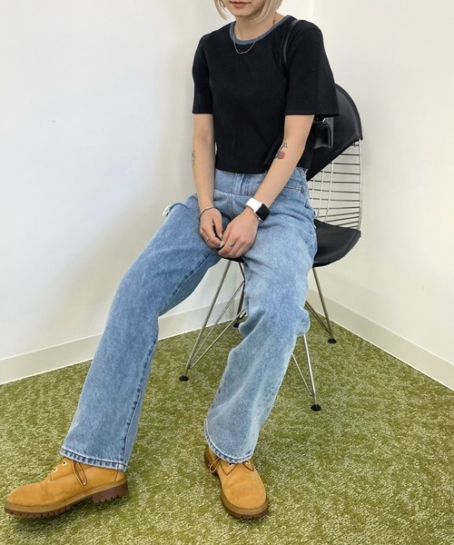 WHO'S WHO gallery（フーズフーギャラリー）の「リブバイカラートップス（Tシャツ/カットソー・レディース・ブラウン/オフホワイト/サックスブルー/ブラック・FREE）」の10枚目の写真