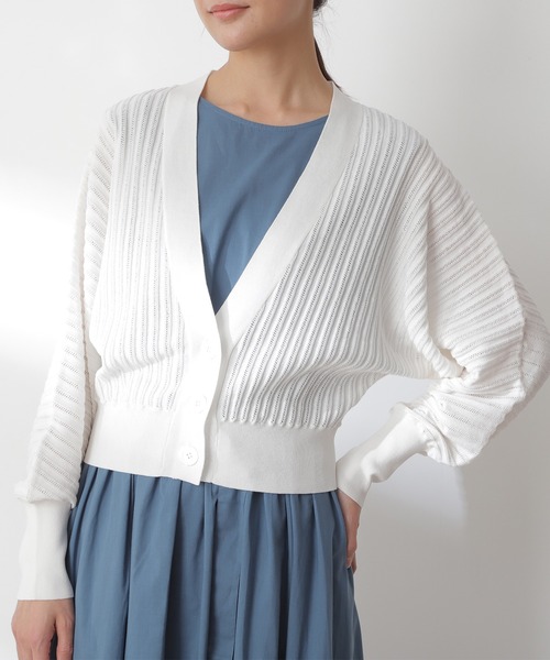 N.（N. Natural Beauty Basic）（エヌエヌナチュラルビューティーベーシック）の「◆透かし編みカーディガン（カーディガン/ボレロ・レディース・オフホワイト/ブルー/オレンジ・MEDIUM）」の13枚目の写真