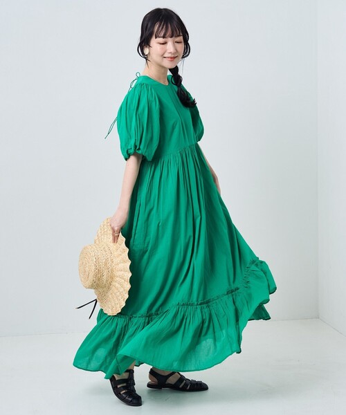 FREAK'S STORE（フリークスストア）の「インドバックオープンパフスリーブマキシワンピース（ワンピース・レディース・ブラック/イエロー/オレンジ/グリーン・ﾌﾘ-）」の18枚目の写真