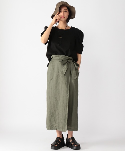 BARNYARDSTORM（バンヤードストーム）の「BARNYARDSTORM / 【WEB限定サイズXS】ラップ風リネンスカート（スカート・レディース・ブラック/ベージュ/カーキ・1/0/00）」の4枚目の写真