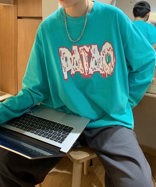NOWLE(ノウル)の「【NOWLE】ペインティング ロゴ カラー ロンティ(Tシャツ/カットソー)」|ミント