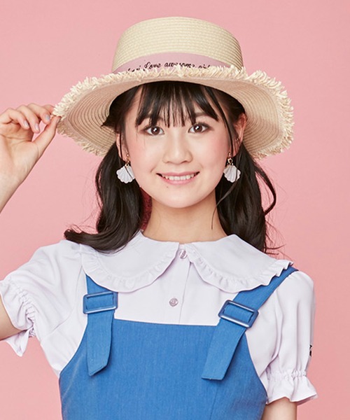 JENNI love（ジェニィラブ）の「ロゴリボンストローハット（ハット・キッズ・ブラック/ピンク・54cm/56cm）」の2枚目の写真