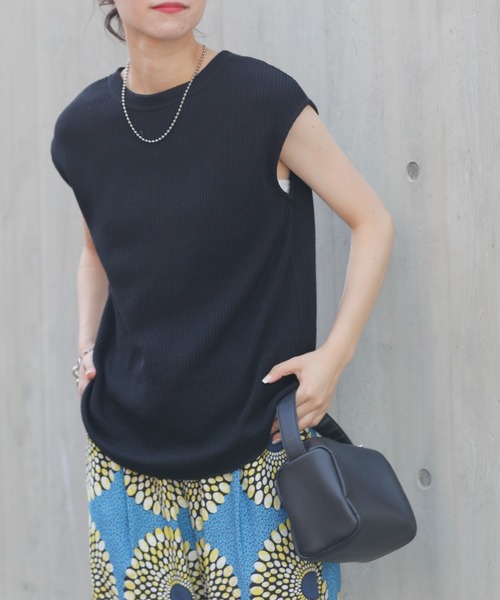 CIAOPANIC TYPY（チャオパニックティピー）の「▽2WAYさらさらワッフルノースリーブTEE（Tシャツ/カットソー・レディース・ピンク/ブラック/オレンジ/ホワイト/ライトグレー・ONE SIZE）」の3枚目の写真