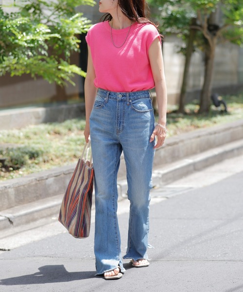 CIAOPANIC TYPY（チャオパニックティピー）の「▽2WAYさらさらワッフルノースリーブTEE（Tシャツ/カットソー・レディース・ピンク/ブラック/オレンジ/ホワイト/ライトグレー・ONE SIZE）」の14枚目の写真