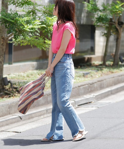 CIAOPANIC TYPY（チャオパニックティピー）の「▽2WAYさらさらワッフルノースリーブTEE（Tシャツ/カットソー・レディース・ピンク/ブラック/オレンジ/ホワイト/ライトグレー・ONE SIZE）」の15枚目の写真