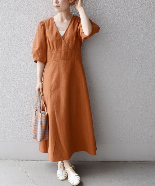 SHIPS any（シップス エニィ）の「SHIPS any:〈ウォッシャブル〉ミニ サッカー カシュクール ワンピース◇（ワンピース・レディース・ネイビー/オレンジ・ONE SIZE）」の8枚目の写真