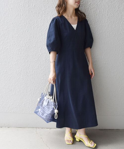 SHIPS any（シップス エニィ）の「SHIPS any:〈ウォッシャブル〉ミニ サッカー カシュクール ワンピース◇（ワンピース・レディース・ネイビー/オレンジ・ONE SIZE）」の18枚目の写真