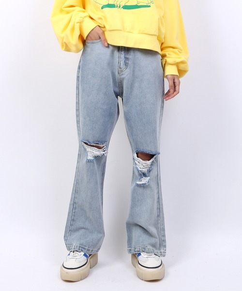 PUNYUS(プニュズ)の「ダメージフレアデニムパンツ(デニムパンツ・レディース・ライトブルー・1/2/3/4)」の21枚目の写真