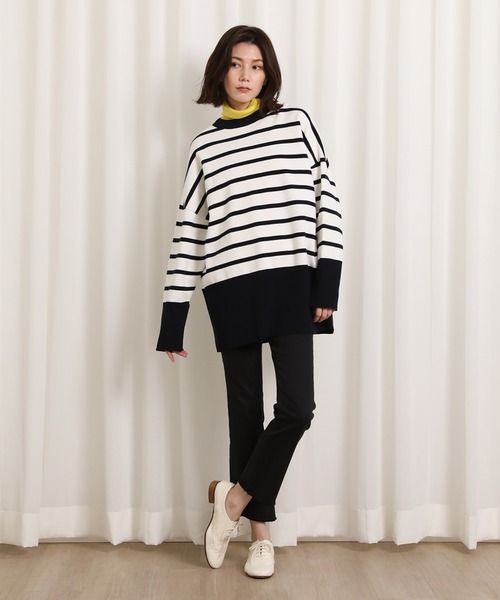 INED（イネド）の「ハイツイストコットンボーダーニット ゆったりシルエット もちっとした手触り（ニット/セーター・レディース・その他9・9号/7号）」の3枚目の写真