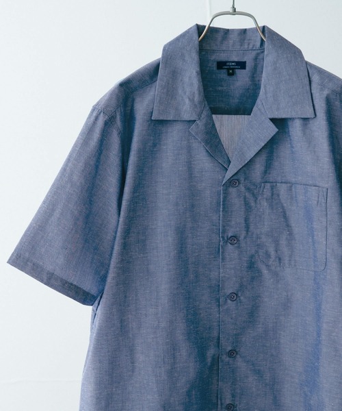 ITEMS URBANRESEARCH（アイテムズ アーバンリサーチ）の「『UR TECH Smart Linen Touch』EASYケアOPカラー半袖シャツ（シャツ/ブラウス・メンズ・ベージュ/ネイビー/オフホワイト/ブルー・MEDIUM/LARGE）」の4枚目の写真