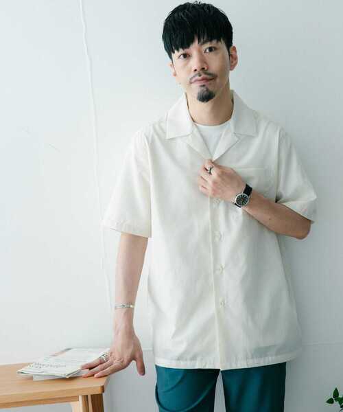 ITEMS URBANRESEARCH（アイテムズ アーバンリサーチ）の「『UR TECH Smart Linen Touch』EASYケアOPカラー半袖シャツ（シャツ/ブラウス・メンズ・ベージュ/ネイビー/オフホワイト/ブルー・MEDIUM/LARGE）」の7枚目の写真