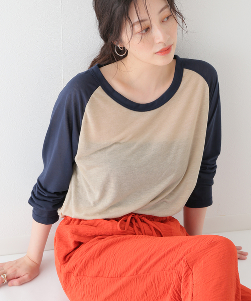 B.C STOCK(ベーセーストック)の「シアーラグランTシャツ(Tシャツ/カットソー・レディース・ブラック/ネイビー/カーキ・FREE)」の3枚目の写真