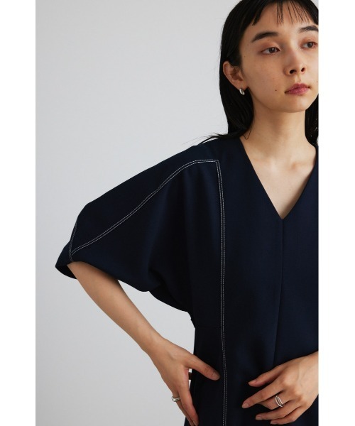 STYLEMIXER（スタイルミキサー）の「ステッチワークワンピース（ワンピース・レディース・ライトベージュ/ネイビー・SMALL/MEDIUM）」の12枚目の写真