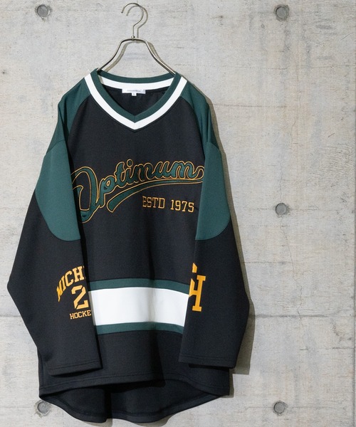 JOHN'S CLOSET(ジョンズクローゼット)の「【13】ロゴワッペン ビックシルエット ホッケーシャツ(その他トップス・メンズ・ホワイト/ブラック/ターコイズブルー・MEDIUM/LARGE)」の1枚目の写真