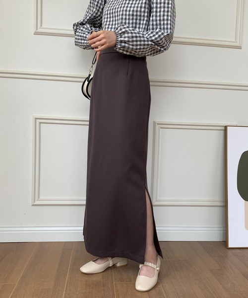 ECLIN(エクラン)の「サイドスリットハイウエストロングスカート(スカート・レディース・ブラック/ダークブラウン/ベージュ・S/M)」の3枚目の写真