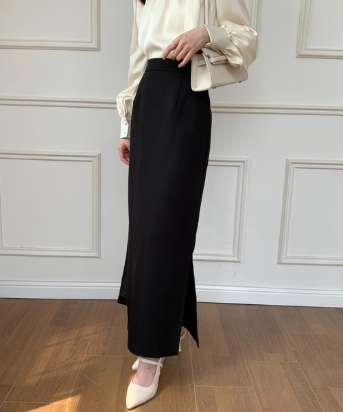 ECLIN(エクラン)の「サイドスリットハイウエストロングスカート(スカート・レディース・ブラック/ダークブラウン/ベージュ・S/M)」の8枚目の写真
