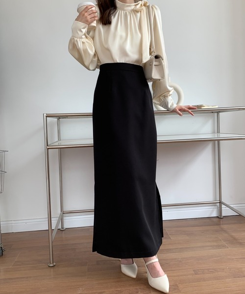 ECLIN(エクラン)の「サイドスリットハイウエストロングスカート(スカート・レディース・ブラック/ダークブラウン/ベージュ・S/M)」の20枚目の写真