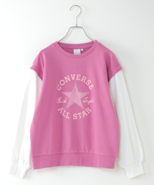 CONVERSE ALL STAR(コンバースオールスター)の「【キッズ】CONVERSE コンバース オールスター 袖レイヤートレーナー(130 ~160cm)(スウェット・キッズ・スカイブルー/スモークピンク・130/140/150/160)」の1枚目の写真