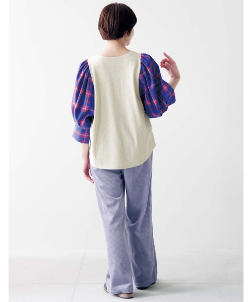 セール】ふんわりチェック袖のOoooops！Tトップス（T