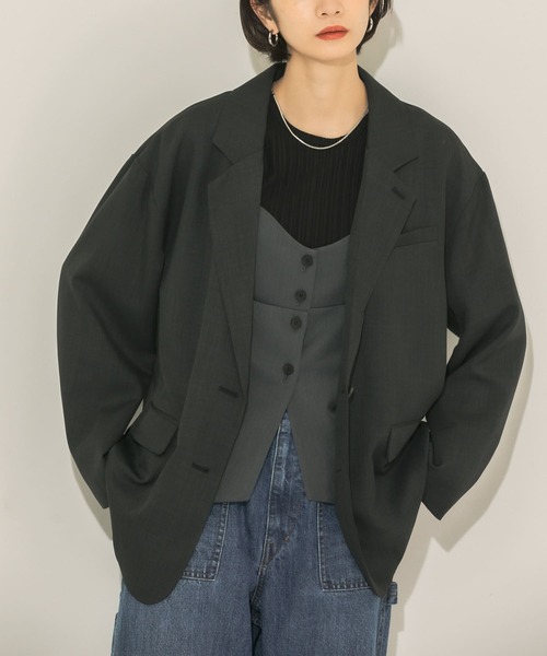 KBF（ケイビーエフ）の「テーラードオーバージャケット（テーラードジャケット・レディース・チャコールグレー/ブラウン/ベージュ・ONE）」の10枚目の写真