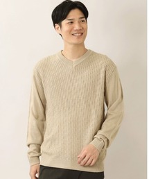 m.f.editorial（エムエフエディトリアル）の「m.f.エディトリアル メンズ ウォッシャブル ヘリンボンジャガード Vネックニット（テーラードジャケット・メンズ）」