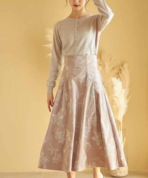 tocco closet（トッコ　クローゼット）の「フロッキーフラワーサイドタックドレープスカート（スカート・レディース・ベージュ/ブラック・M）」の15枚目の写真