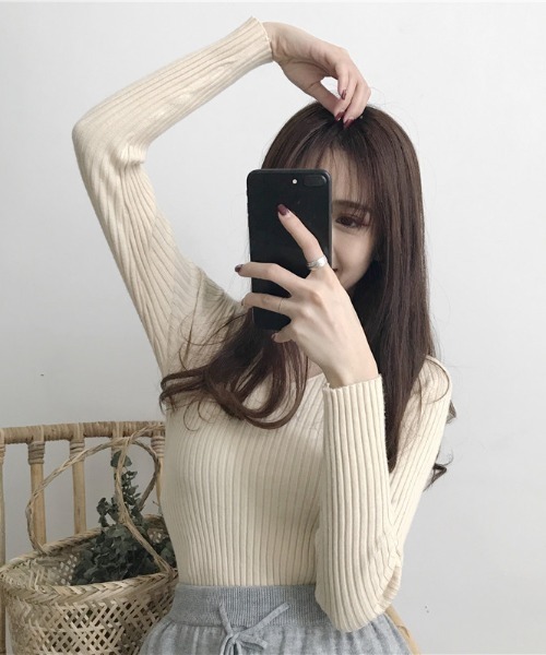 gossip！ロサンゼルス（ゴシップロサンゼルス）の「Vネックリブニット（ニット/セーター・レディース・ホワイト系その他/ベージュ/グレー/ピンク/ブラック/ブラウン/ワインレッド・FREE）」の14枚目の写真