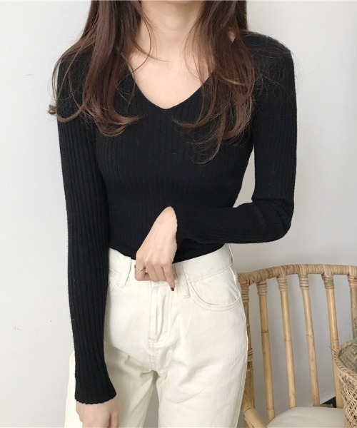 gossip！ロサンゼルス（ゴシップロサンゼルス）の「Vネックリブニット（ニット/セーター・レディース・ホワイト系その他/ベージュ/グレー/ピンク/ブラック/ブラウン/ワインレッド・FREE）」の18枚目の写真