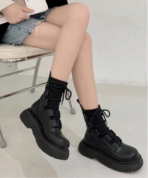 Burner（バーナー）の「【OKUOKU　0909】レースアップ　厚底　ソックスブーツ　oku-shoes-654448418754-55（ブーツ・レディース・C/A/B・36/38/40）」の3枚目の写真